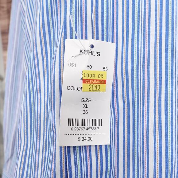 NEW Croft & Barrow Dress Shirt Mens XL Blue Stripe Wrinkle Resistant Button Down - Picture 4 of 9